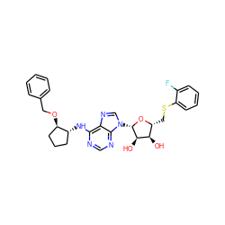 O[C@@H]1[C@@H](CSc2ccccc2F)O[C@@H](n2cnc3c(N[C@@H]4CCC[C@H]4OCc4ccccc4)ncnc32)[C@@H]1O ZINC000653693871