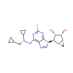 O[C@@H]1[C@H](O)[C@@H]2C[C@@H]2[C@H]1n1cnc2c(N[C@H](CC3CC3)C3CC3)nc(Cl)nc21 ZINC000095555135