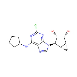 O[C@@H]1[C@H](O)[C@@H]2C[C@@H]2[C@H]1n1cnc2c(NC3CCCC3)nc(Cl)nc21 ZINC000045300859