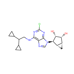 O[C@@H]1[C@H](O)[C@@H]2C[C@@H]2[C@H]1n1cnc2c(NCC(C3CC3)C3CC3)nc(Cl)nc21 ZINC000095554563