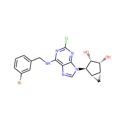 O[C@@H]1[C@H](O)[C@@H]2C[C@@H]2[C@H]1n1cnc2c(NCc3cccc(Br)c3)nc(Cl)nc21 ZINC000045506325