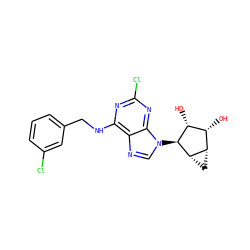 O[C@@H]1[C@H](O)[C@@H]2C[C@@H]2[C@H]1n1cnc2c(NCc3cccc(Cl)c3)nc(Cl)nc21 ZINC000040422996