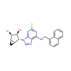 O[C@@H]1[C@H](O)[C@@H]2C[C@@H]2[C@H]1n1cnc2c(NCc3cccc4ccccc34)nc(Cl)nc21 ZINC000045506328