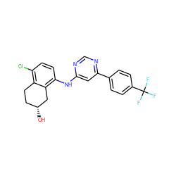 O[C@@H]1CCc2c(Cl)ccc(Nc3cc(-c4ccc(C(F)(F)F)cc4)ncn3)c2C1 ZINC000029127331