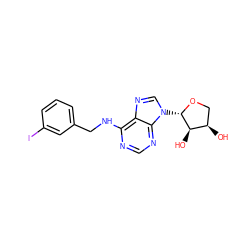 O[C@@H]1CO[C@@H](n2cnc3c(NCc4cccc(I)c4)ncnc32)[C@@H]1O ZINC000043019486