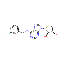 O[C@@H]1CS[C@@H](n2cnc3c(NCc4cccc(F)c4)ncnc32)[C@@H]1O ZINC000040379374