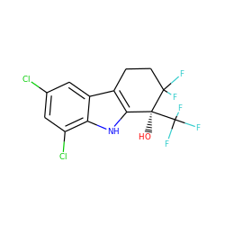 O[C@]1(C(F)(F)F)c2[nH]c3c(Cl)cc(Cl)cc3c2CCC1(F)F ZINC000064559517