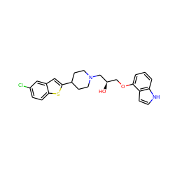 O[C@H](COc1cccc2[nH]ccc12)CN1CCC(c2cc3cc(Cl)ccc3s2)CC1 ZINC000013490092