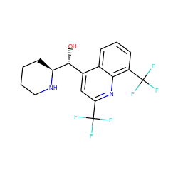 O[C@H](c1cc(C(F)(F)F)nc2c(C(F)(F)F)cccc12)[C@@H]1CCCCN1 ZINC000000897089