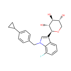 O[C@H]1[C@H](O)CO[C@@H](c2cn(Cc3ccc(C4CC4)cc3)c3c(F)cccc23)[C@@H]1O ZINC000084668794