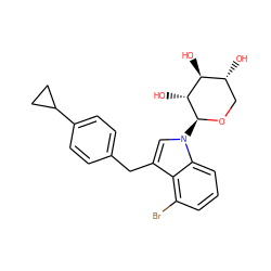 O[C@H]1[C@H](O)CO[C@@H](n2cc(Cc3ccc(C4CC4)cc3)c3c(Br)cccc32)[C@@H]1O ZINC000066113058