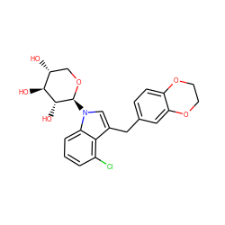 O[C@H]1[C@H](O)CO[C@@H](n2cc(Cc3ccc4c(c3)OCCO4)c3c(Cl)cccc32)[C@@H]1O ZINC000066103973