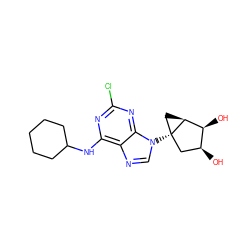 O[C@H]1C[C@@]2(n3cnc4c(NC5CCCCC5)nc(Cl)nc43)C[C@H]2[C@H]1O ZINC001772587256