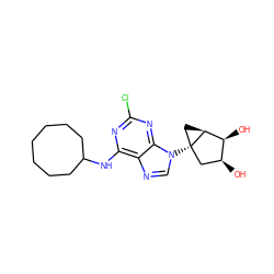 O[C@H]1C[C@@]2(n3cnc4c(NC5CCCCCCC5)nc(Cl)nc43)C[C@H]2[C@H]1O ZINC001772616383