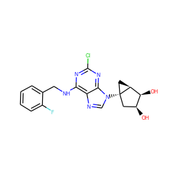 O[C@H]1C[C@@]2(n3cnc4c(NCc5ccccc5F)nc(Cl)nc43)C[C@H]2[C@H]1O ZINC001772620652