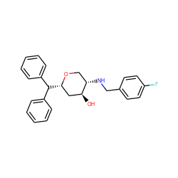 O[C@H]1C[C@H](C(c2ccccc2)c2ccccc2)OC[C@@H]1NCc1ccc(F)cc1 ZINC000013648533