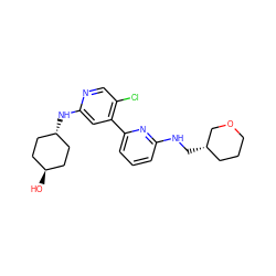 O[C@H]1CC[C@H](Nc2cc(-c3cccc(NC[C@H]4CCCOC4)n3)c(Cl)cn2)CC1 ZINC000261185769