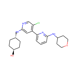 O[C@H]1CC[C@H](Nc2cc(-c3cccc(NC4CCOCC4)n3)c(Cl)cn2)CC1 ZINC000261185103