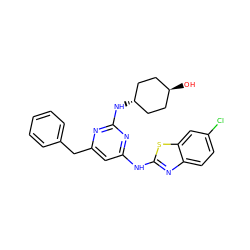 O[C@H]1CC[C@H](Nc2nc(Cc3ccccc3)cc(Nc3nc4ccc(Cl)cc4s3)n2)CC1 ZINC000261192623