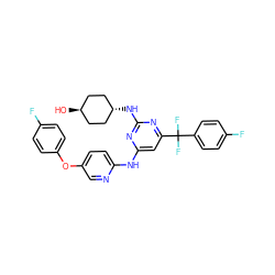 O[C@H]1CC[C@H](Nc2nc(Nc3ccc(Oc4ccc(F)cc4)cn3)cc(C(F)(F)c3ccc(F)cc3)n2)CC1 ZINC000261180941