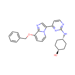 O[C@H]1CC[C@H](Nc2nccc(-c3cnc4c(OCc5ccccc5)cccn34)n2)CC1 ZINC000261108246