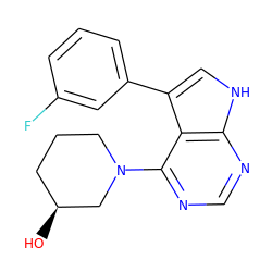 O[C@H]1CCCN(c2ncnc3[nH]cc(-c4cccc(F)c4)c23)C1 ZINC000224902961