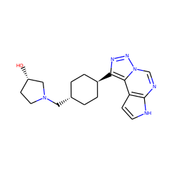 O[C@H]1CCN(C[C@H]2CC[C@H](c3nnn4cnc5[nH]ccc5c34)CC2)C1 ZINC001772603653