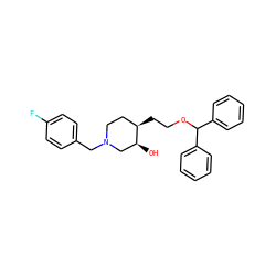 O[C@H]1CN(Cc2ccc(F)cc2)CC[C@H]1CCOC(c1ccccc1)c1ccccc1 ZINC000013493984