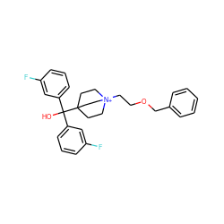 OC(c1cccc(F)c1)(c1cccc(F)c1)C12CC[N+](CCOCc3ccccc3)(CC1)CC2 ZINC000035986173