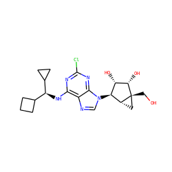 OC[C@@]12C[C@@H]1[C@@H](n1cnc3c(N[C@@H](C4CCC4)C4CC4)nc(Cl)nc31)[C@H](O)[C@@H]2O ZINC001772645389