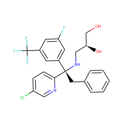 OC[C@@H](O)CN[C@@](Cc1ccccc1)(c1cc(F)cc(C(F)(F)F)c1)c1ccc(Cl)cn1 ZINC000115424458