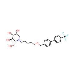 OC[C@@H]1[C@@H](O)[C@H](O)[C@@H](O)CN1CCCCCOCc1ccc(-c2ccc(C(F)(F)F)cc2)cc1 ZINC000299837378