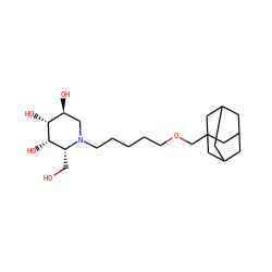 OC[C@@H]1[C@H](O)[C@H](O)[C@@H](O)CN1CCCCCOCC12CC3CC(CC(C3)C1)C2 ZINC000049089776