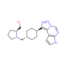 OC[C@@H]1CCCN1C[C@H]1CC[C@H](c2nnn3cnc4[nH]ccc4c23)CC1 ZINC001772588365