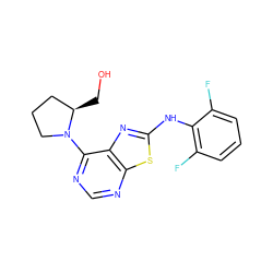 OC[C@@H]1CCCN1c1ncnc2sc(Nc3c(F)cccc3F)nc12 ZINC000653821003