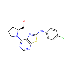 OC[C@@H]1CCCN1c1ncnc2sc(Nc3ccc(Cl)cc3)nc12 ZINC000653825922