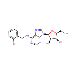 OC[C@@H]1O[C@H](n2cnc3c(NCc4ccccc4O)ncnc32)[C@H](O)[C@@H]1O ZINC000013308154