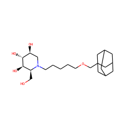OC[C@H]1[C@@H](O)[C@H](O)[C@@H](O)CN1CCCCCOCC12CC3CC(CC(C3)C1)C2 ZINC000049054534