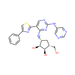 OC[C@H]1C[C@@H](Nc2nc(Nc3cncnc3)ncc2-c2nc(-c3ccccc3)cs2)[C@H](O)[C@@H]1O ZINC000207524517