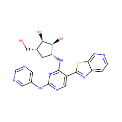 OC[C@H]1C[C@@H](Nc2nc(Nc3cncnc3)ncc2-c2nc3ccncc3s2)[C@H](O)[C@@H]1O ZINC000473090950