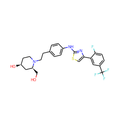 OC[C@H]1C[C@@H](O)CCN1CCc1ccc(Nc2nc(-c3cc(C(F)(F)F)ccc3F)cs2)cc1 ZINC000096274022