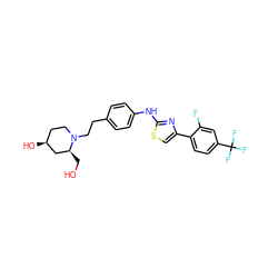 OC[C@H]1C[C@@H](O)CCN1CCc1ccc(Nc2nc(-c3ccc(C(F)(F)F)cc3F)cs2)cc1 ZINC000096274032