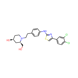 OC[C@H]1C[C@@H](O)CCN1CCc1ccc(Nc2nc(-c3ccc(Cl)c(Cl)c3)cs2)cc1 ZINC000095920759