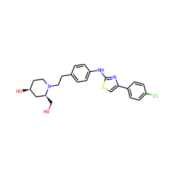 OC[C@H]1C[C@@H](O)CCN1CCc1ccc(Nc2nc(-c3ccc(Cl)cc3)cs2)cc1 ZINC000096274030