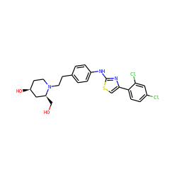 OC[C@H]1C[C@@H](O)CCN1CCc1ccc(Nc2nc(-c3ccc(Cl)cc3Cl)cs2)cc1 ZINC000096274007