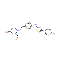 OC[C@H]1C[C@@H](O)CCN1CCc1ccc(Nc2nc(-c3ccc(F)cc3)cs2)cc1 ZINC000096274012