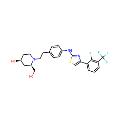 OC[C@H]1C[C@@H](O)CCN1CCc1ccc(Nc2nc(-c3cccc(C(F)(F)F)c3F)cs2)cc1 ZINC000096274026