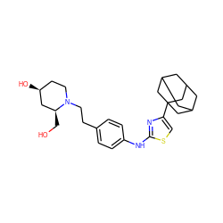 OC[C@H]1C[C@@H](O)CCN1CCc1ccc(Nc2nc(C34CC5CC(CC(C5)C3)C4)cs2)cc1 ZINC000096273990