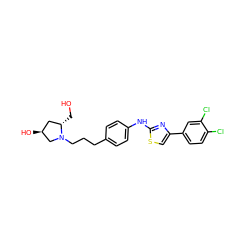 OC[C@H]1C[C@H](O)CN1CCCc1ccc(Nc2nc(-c3ccc(Cl)c(Cl)c3)cs2)cc1 ZINC000096274034