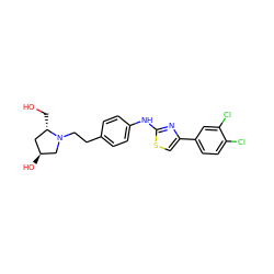 OC[C@H]1C[C@H](O)CN1CCc1ccc(Nc2nc(-c3ccc(Cl)c(Cl)c3)cs2)cc1 ZINC000096274021